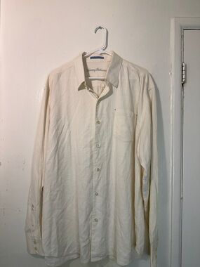 Tommy Bahama 100% Silk Cream Jacquard Long Sleeve Resort Shirt - XL